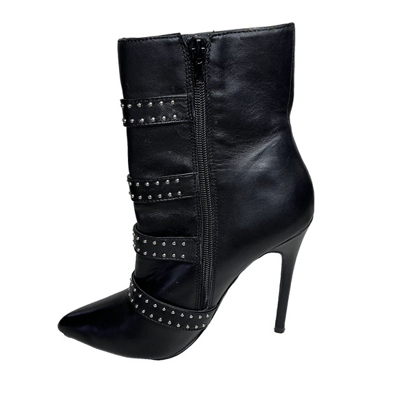 Steve Madden Daryl Heeled Bootie Black Leather Side Zip Buckle Accent Size 7.5 - Picture 4 of 14